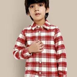 The Tribe Kids Boys Tartan Checked Spread Collar Long Sleeves Cotton Casual Shirt-image-50