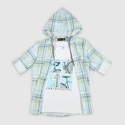 CAVIO Boys Standard Tartan Checks Roll-Up Sleeves Hood Casual Shirt-image-34