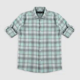 CAVIO Boys Comfort Tartan Checked Spread Collar Long Roll Up Sleeves Casual Shirt-image-19
