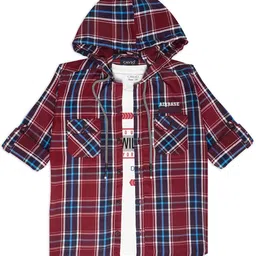 CAVIO Boys Comfort Tartan Checked Pure Cotton Hooded Shirt With T-Shirt-image-99