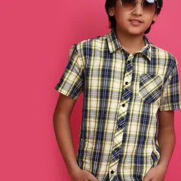 V-Mart Boys Short Sleeves Regular Fit Cotton Tartan Checks Opaque Checked Casual Shirt-20