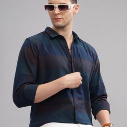 HERE&NOW Slim Fit Tartan Checked Spread Collar Long Sleeves Casual Shirt-image-93