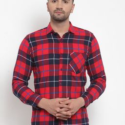 Purple State Men Red Slim Fit Tartan Checks Opaque Checked Casual Shirt-image-103