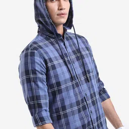 HIGHLANDER Tartan Checked Hooded Slim Fit Casual Shirt-picture-32
