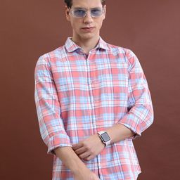 HIGHLANDER Pink Slim Fit Tartan Checked Casual Shirt-picture-15