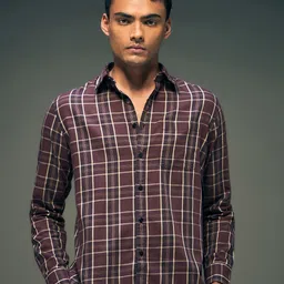 Flying Machine Men Slim Fit Spread Collar Tartan Checked Cotton Casual Shirt-image-55