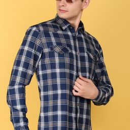 V-Mart Men Slim Fit Tartan Checked Spread Collar Casual Shirt-image-80