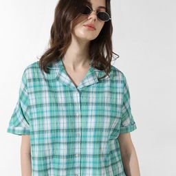 ONLY ONLVERNON Tartan Checked Cuban Collar Pure Cotton Casual Shirt-image-99