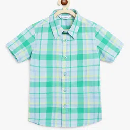 Campana Boys Green Tartan Checks Opaque Checked Casual Shirt-image-2