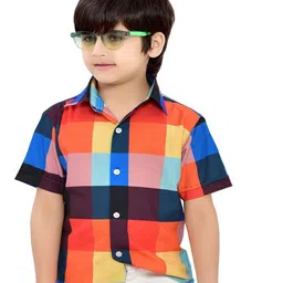 BAESD Boys Spread Collar Short Sleeves Comfort Opaque Checked Casual Shirt-image-98