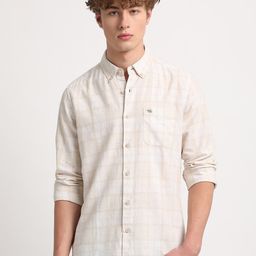 THE BEAR HOUSE Slim Fit Checked Cotton Linen Casual Shirt-image-92