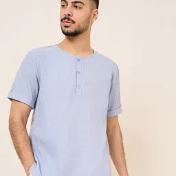Styli Men Blue Half Placket Casual Shirt-image-40