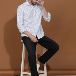 Kotty New Grid Tattersall Checks Spread Collar Casual Shirt-image-65