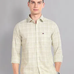 AD By Arvind Slim Fit Tartan Checks Spread Collar Long Sleeves Pure Cotton Casual Shirt-image-93
