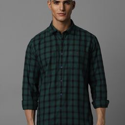 Louis Philippe Jeans Slim Fit Checked Spread Collar Cotton Shirt-image-99