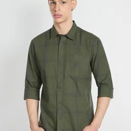 Flying Machine Spread Collar Slim Fit Checked Pure Cotton Casual Shirt-image-21