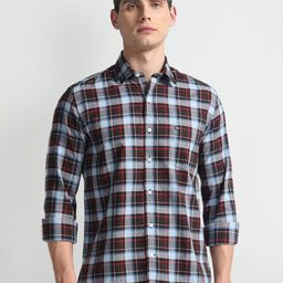 Arrow Sport Manhattan Slim Fit Checked Pure Cotton Casual Shirt-image-77