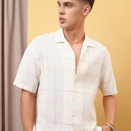 LOCOMOTIVE Premium Dobby Textured Checked Cuban Collar Oversized Shirt-image-68