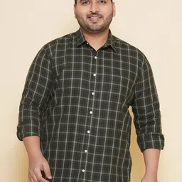 John Pride Plus Size Tartan Checked Cotton Casual Shirt-image-40