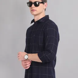 AD By Arvind Slim Modern Fit Windowpane Checked Casual Pure Cotton Shirt-image-72