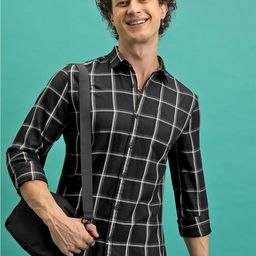 HIGHLANDER Slim Fit Windowpane Checked Long Sleeves Casual Shirt-image-66