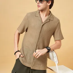 YU by Pantaloons Self Design Textured Cuban Collar Casual Shirt-image-61