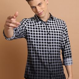 HIGHLANDER Slim Fit Checked Casual Cotton Shirt-image-7
