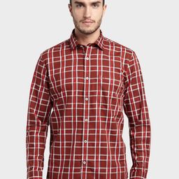 ColorPlus Men Red Tailored Fit Checked Casual Shirt-image-2