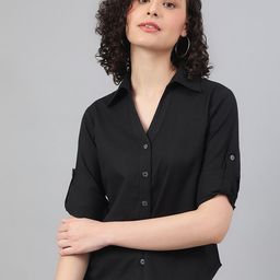 DEEBACO Women Black Premium Cotton Casual Shirt-image-18