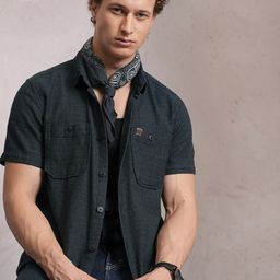 LOCOMOTIVE Premium Dobby Textured Checked Utility Cotton Pocket Regular Shirt-image-33