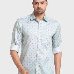 ColorPlus Men Green Organic Cotton Tailored Fit Printed Casual Shirt-image-48