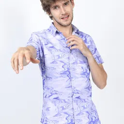 HIGHLANDER Men Lavender Slim Fit Printed Casual Shirt-image-34