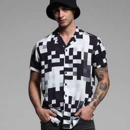 Jack & Jones Men Cuban Collar Abstract Printed Monochrome Casual Shirt-image-79