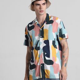 Jack & Jones Abstract Printed Cuban Collar Short Sleeves Casual Shirt-image-7