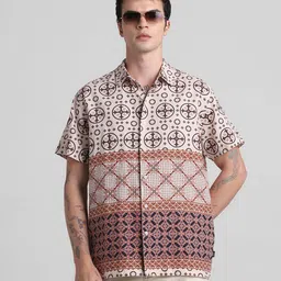 Jack & Jones Geometric Printed Cotton Linen Casual Shirt-image-7