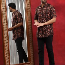 AKS Floral Printed Spread Collar Cotton Casual Shirt-image-82