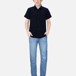 Palm Tree Boys Conversational Printed Short Sleeve Cotton Casual Shirt-picture-17