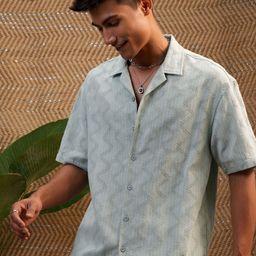 LOCOMOTIVE Premium Men Dobby Textured Cuban Collar Oversized Shirt-image-84