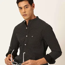 Thomas Scott Men Premium Slim Fit Monochrome Printed Band Collar Casual Shirt-image-57