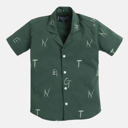Polka Tots Boys Typography Printed Cuban Collar Cotton Casual Shirt-image-96