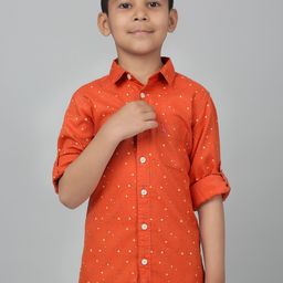 Cantabil Boys Geometric Printed Spread Collar Long Roll-Up Sleeves Casual Shirt-image-8