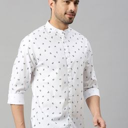HERE&NOW White Classic Slim Fit Conversational Printed Pure Cotton Casual Shirt-image-79