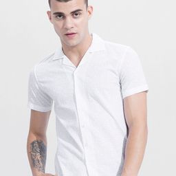Snitch White Classic Slim Fit Ethnic Motif Embroidered Casual Shirt-image-78