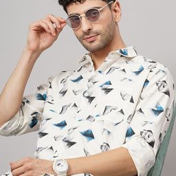 PAUL STREET Beige & Black Standard Slim Fit Conversational Printed Casual Shirt-image-98