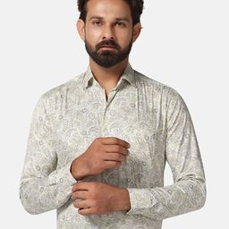TAHVO Ethnic Motifs Printed Slim Fit Cotton Casual Shirt-image-3