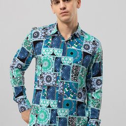 Snitch Blue Ethnic Motifs Printed Slim Fit Casual Shirt-image-86