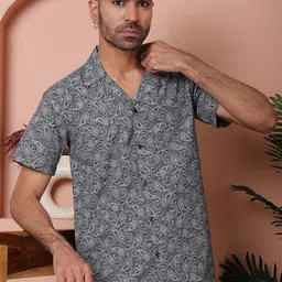 Indian Needle Classic Ethnic Motifs Printed Spread Collar Curved Cotton Casual Shirt-image-77