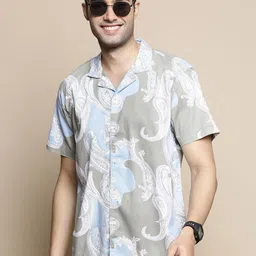 INVICTUS Club Slim Fit Ethnic Motifs Printed Cuban Collar Twill Weave Cotton Shirt-picture-6