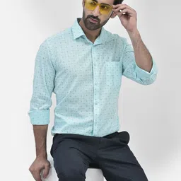 Crimsoune Club Classic Slim Fit Geometric Printed Spread Collar Cotton Casual Shirt-image-72