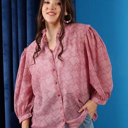 CURVY STREET Comfort Abstract Printed Puff Sleeves Top-image-47